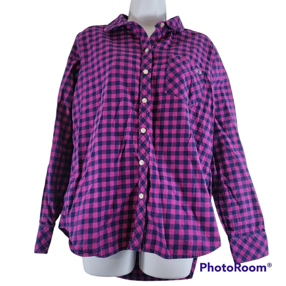 Vineyard Vines Pink/Navy Blue Gingham Long Sleeve Button Down Collared Top Sz 14